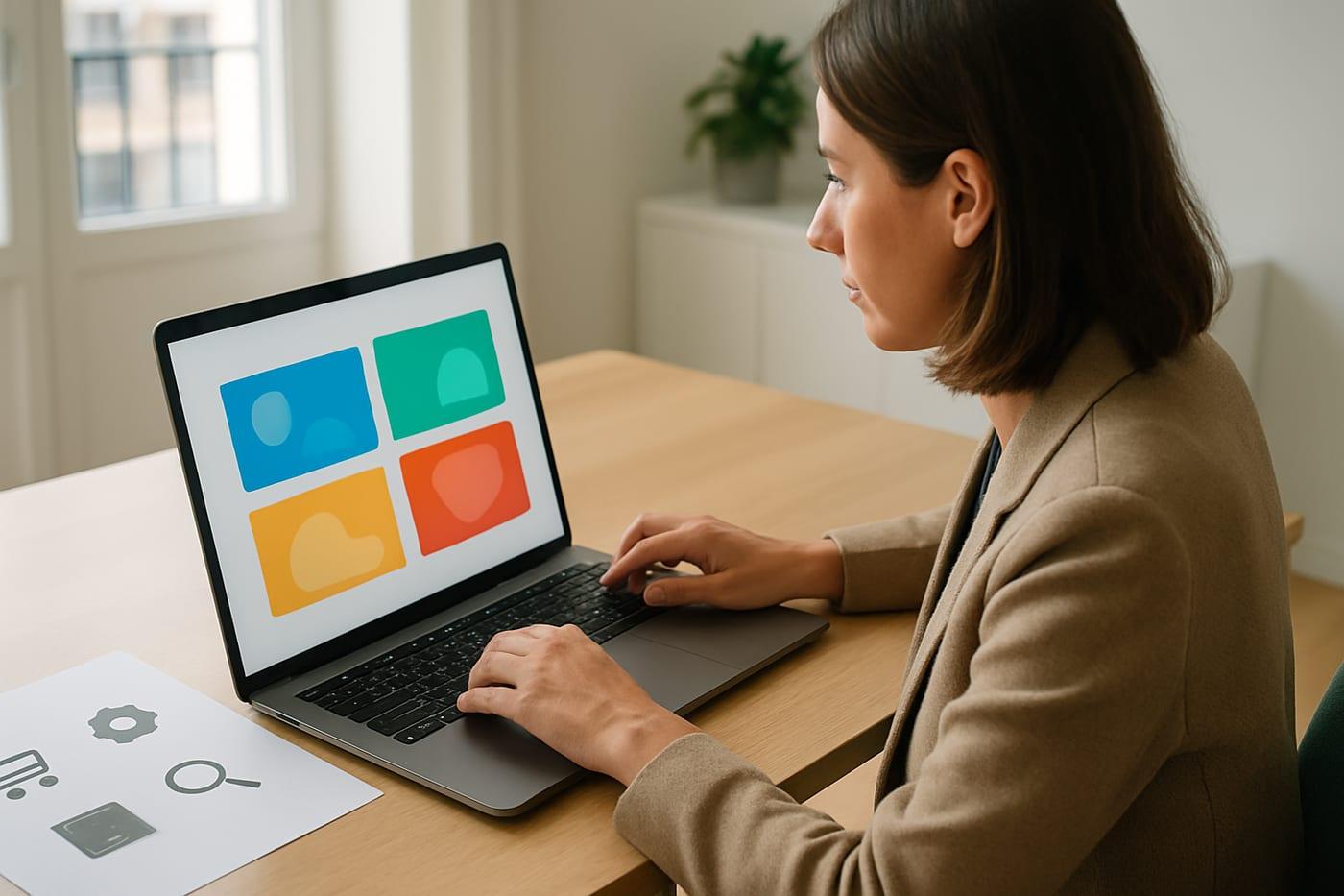 Profesional revisando opciones de CMS para pymes en un ordenador para elegir la mejor web o tienda online en 2026