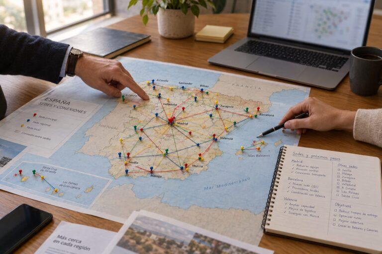 Esquema de auditoría SEO local para empresas con varias sedes con mapa de ubicaciones, fichas y páginas locales