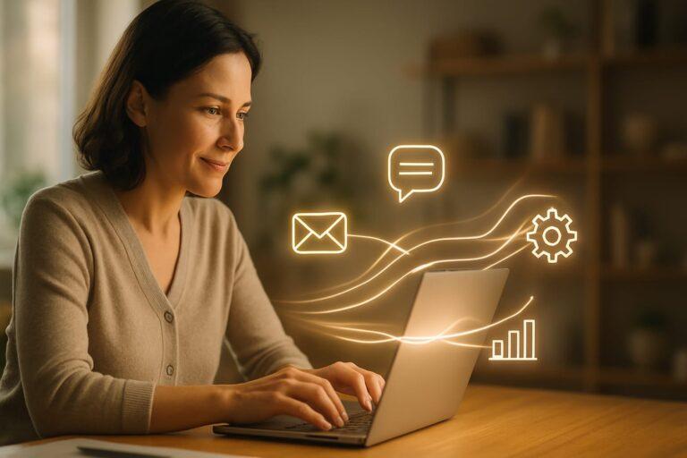Panel de trabajo digital con automatizaciones con IA para marketing y gestión web en pymes en un entorno profesional