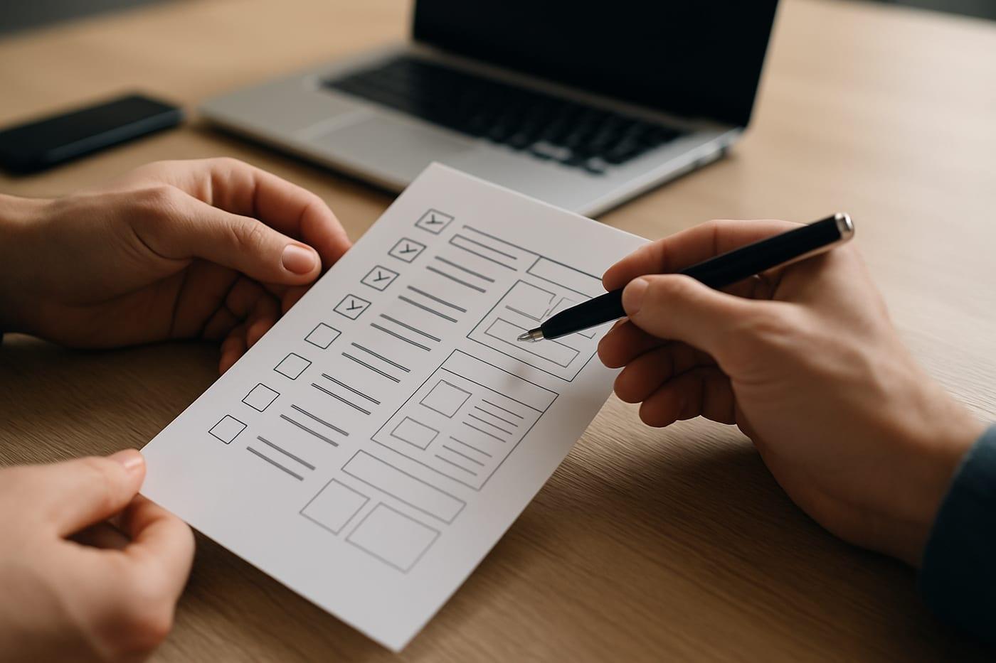 Documento de briefing web para pedir presupuesto de una página de empresa con checklist y requisitos clave