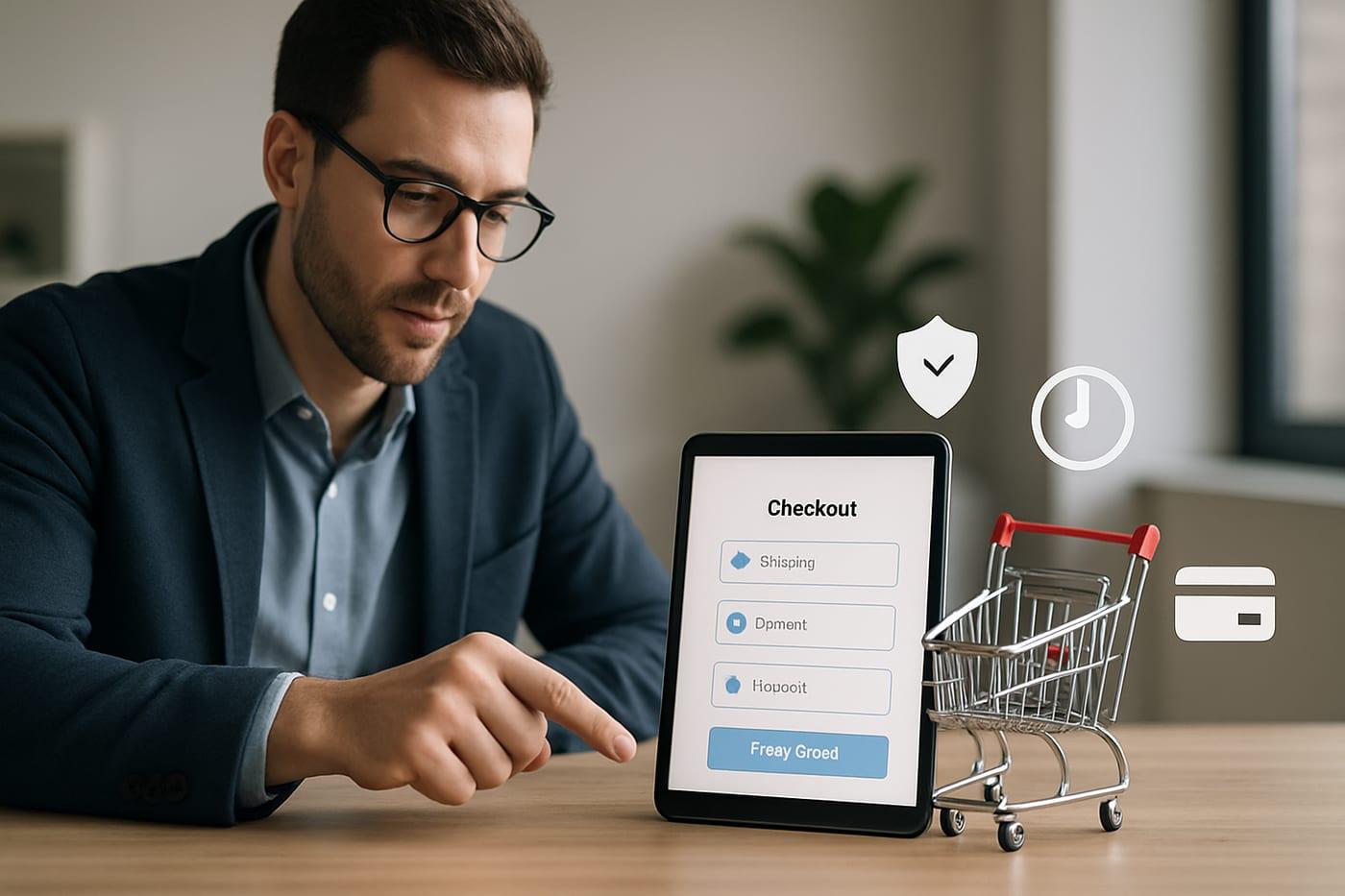Panel de ecommerce con métricas y checkout optimizado para reducir abandono carrito en una tienda online